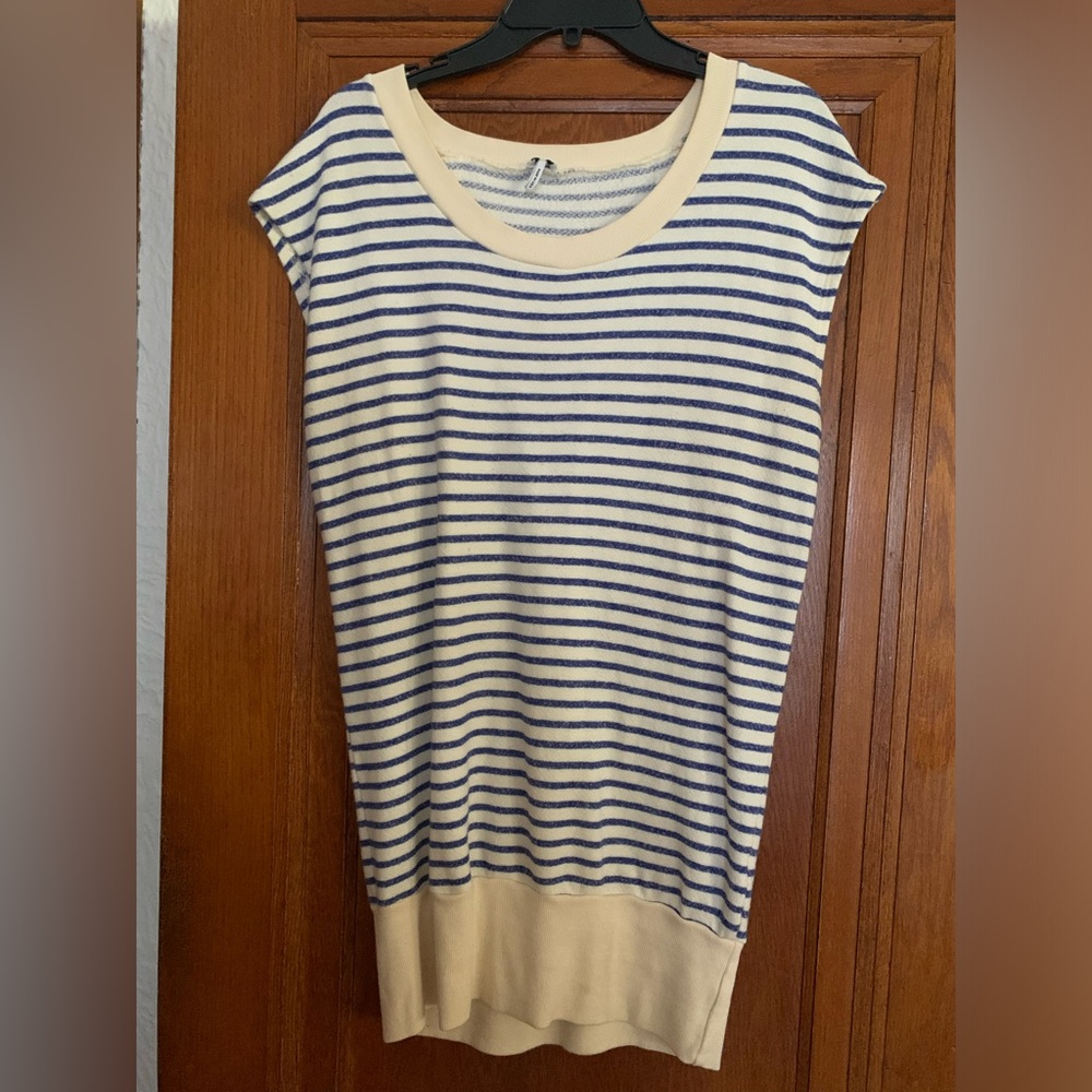 Splendid French Terry Tunic Lace Up Back Womens Small Nautical Cream Blue
